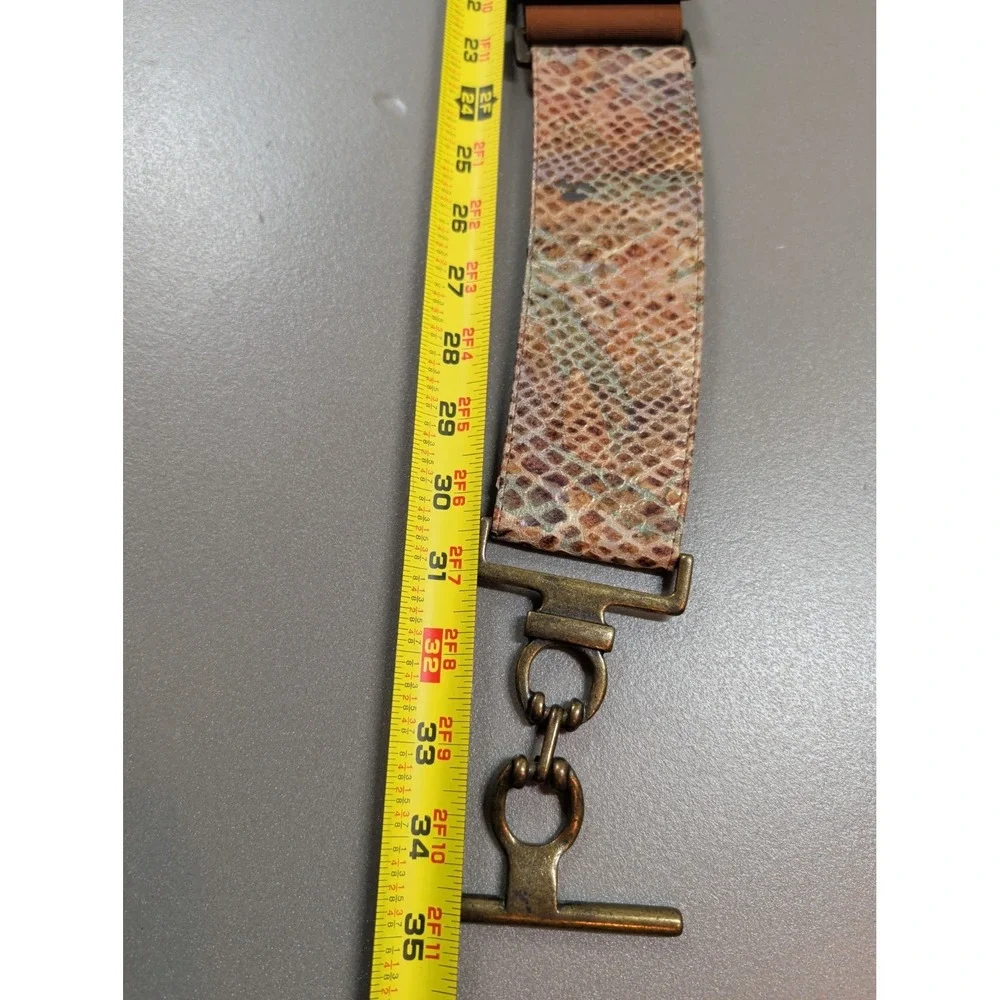 Suzi Roher Snakeskin Embossed Elastic Toggle Belt Brown Brass‎ Medium Canada